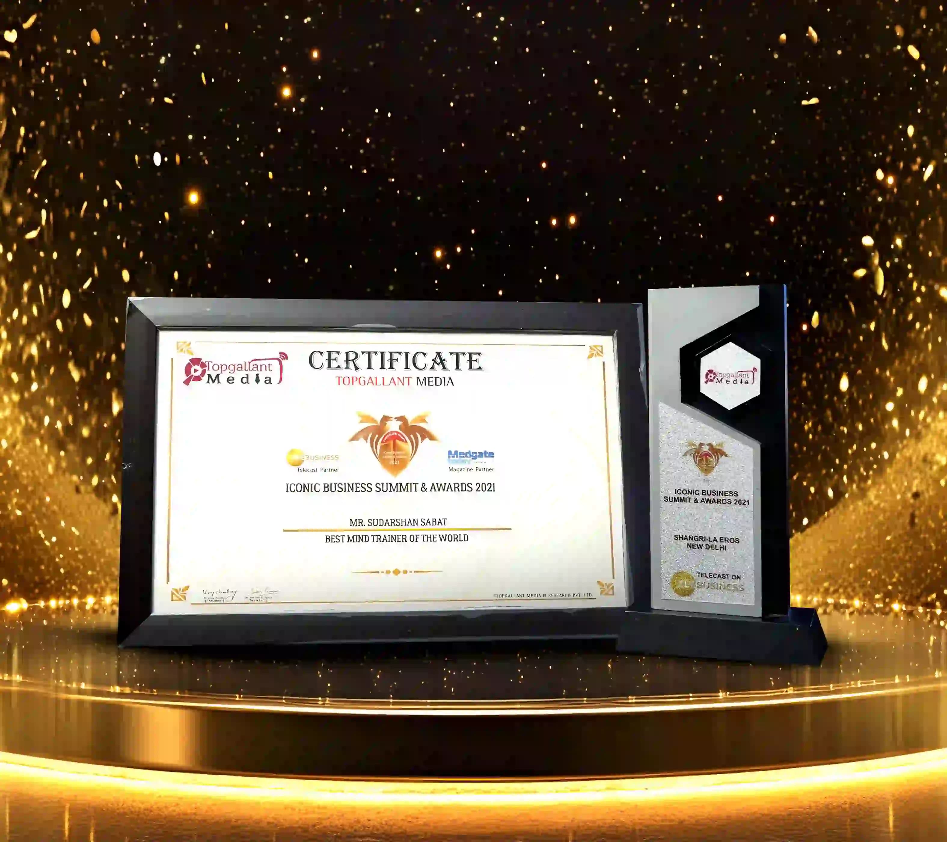 TopGallant Media Iconic Business Summit & Awards 2021 certificate and trophy awarded to Mr. Sudarshan Sabat.