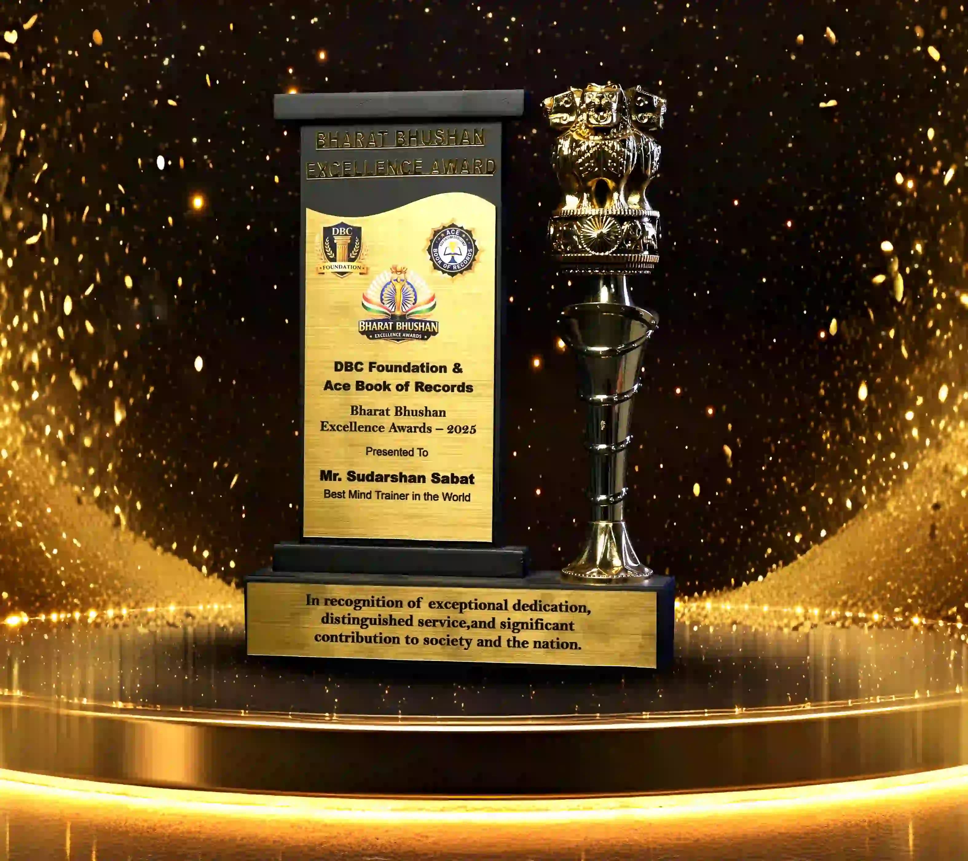 Bharat Bhushan Excellence Award 2025 certificate and trophy presented to Mr. Sudarshan Sabat.