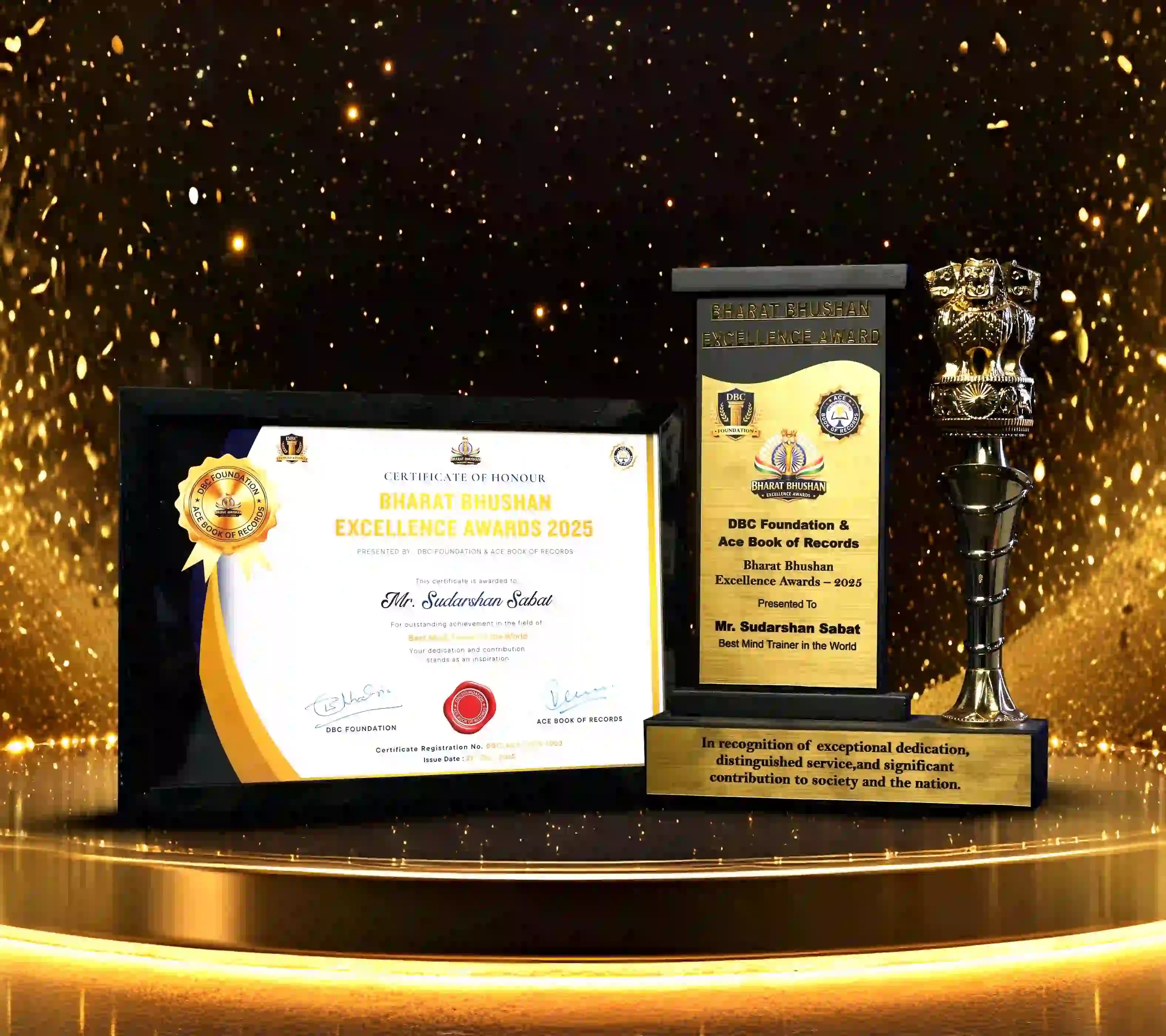 Bharat Bhushan Excellence Awards 2025 certificate and trophy presented to Mr. Sudarshan Sabat.